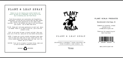 Plant Ninja Plant and Leaf Spray Bottle and Concentrate Product for Plant Health and Gardening Label and Instructions for Use