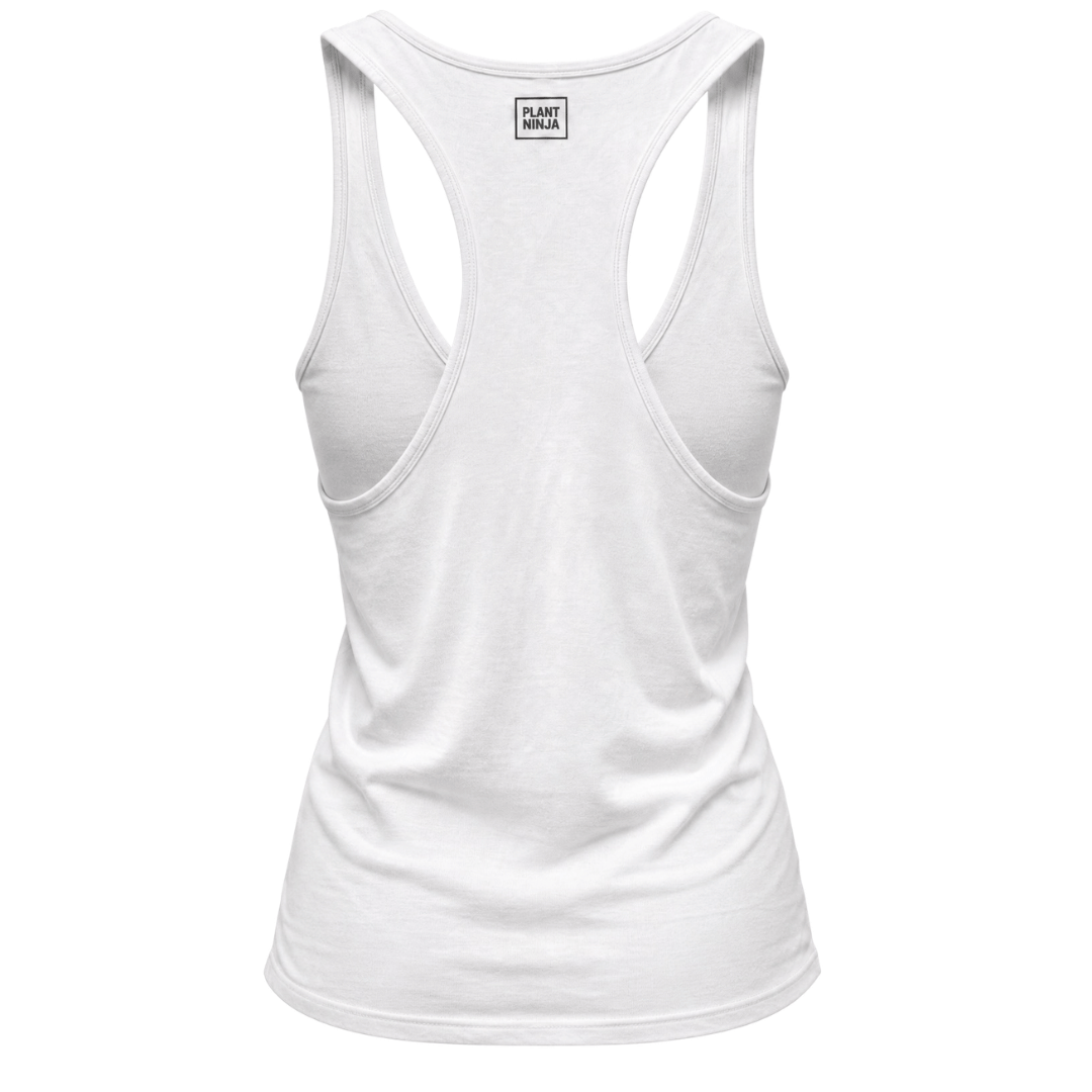 White tank top with a Plant Ninja logo 