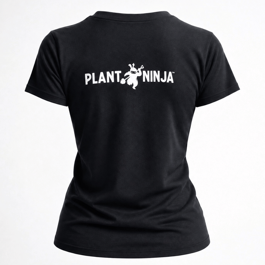 Black t-shirt with 'Plant Ninja' logo on a white background