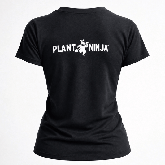 Black t-shirt with 'Plant Ninja' logo on a white background