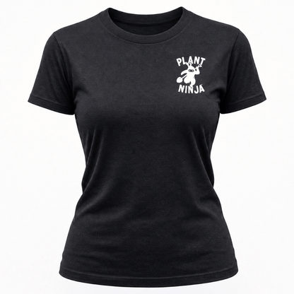 Black t-shirt with 'Plant Ninja' graphic on a white background